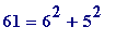 61 = 6^2+5^2